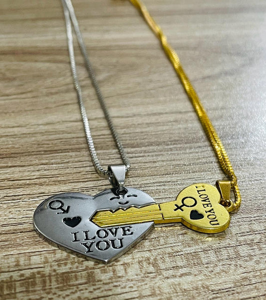 Key and heart couple necklace